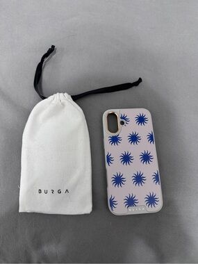 BURGA Pink Phone Case with Blue Sunburst Pattern